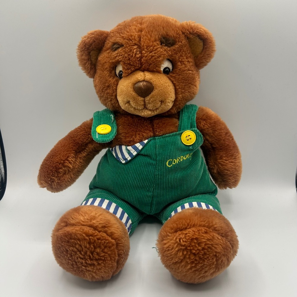 Vintage 1996 Eden Corduroy the Bear Plush 15" Green Overalls Stuffed Animal Toy